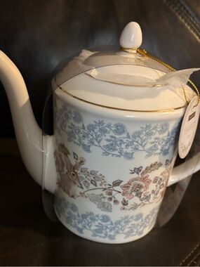 Envogue Floral Porcelain Teapot in White, Blue, Pink and Gold Trim